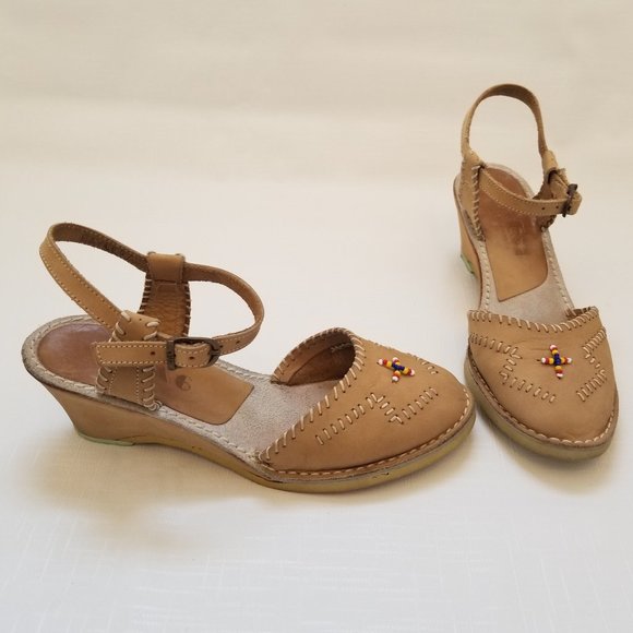 Vintage 70s 80s Womens 6.5 Nine 9 West Native American Inspired Leather Wedge - Picture 12 of 12